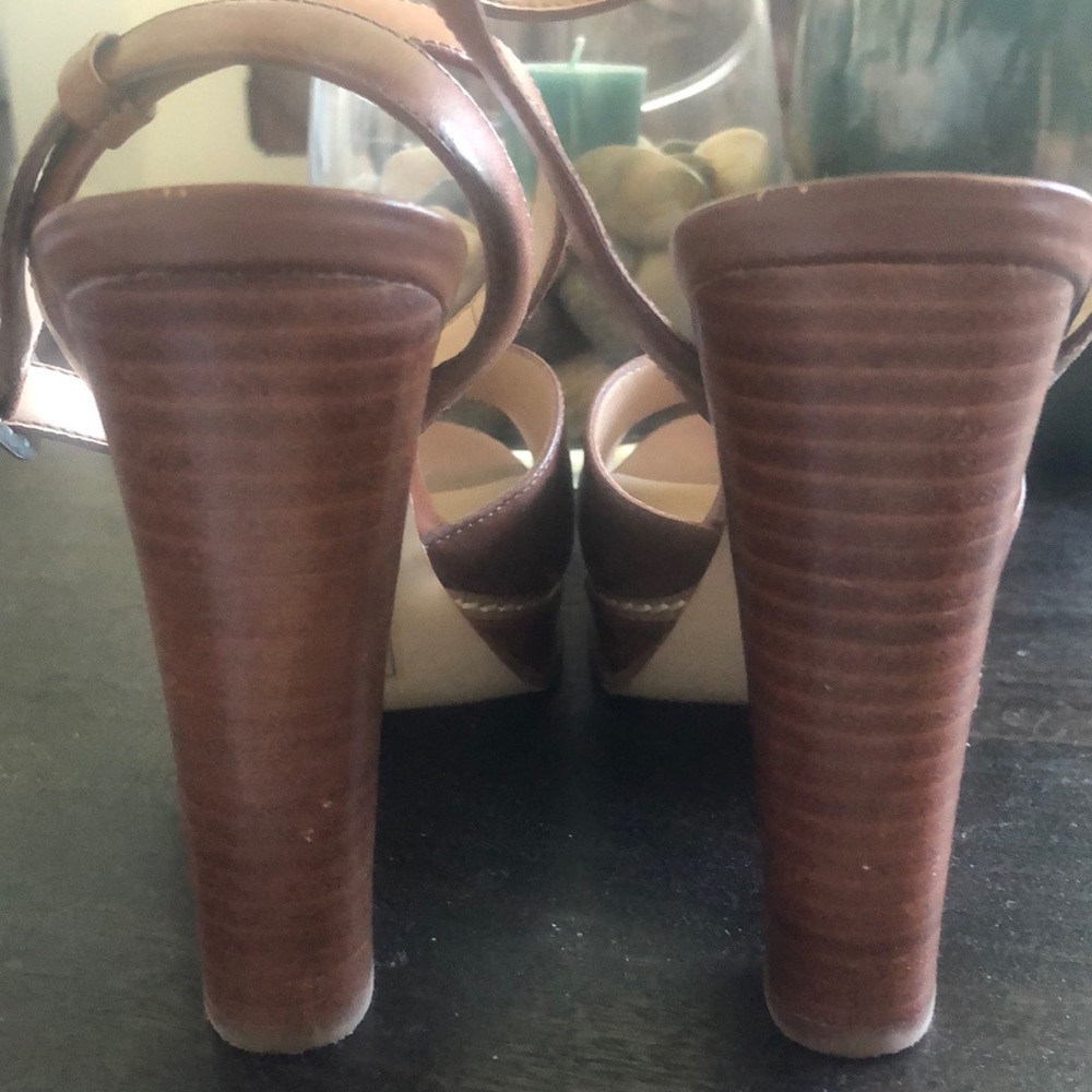 Aldo Brown Leather Crisscross Platform Ankle-Strap Heels - Picture 2 of 7